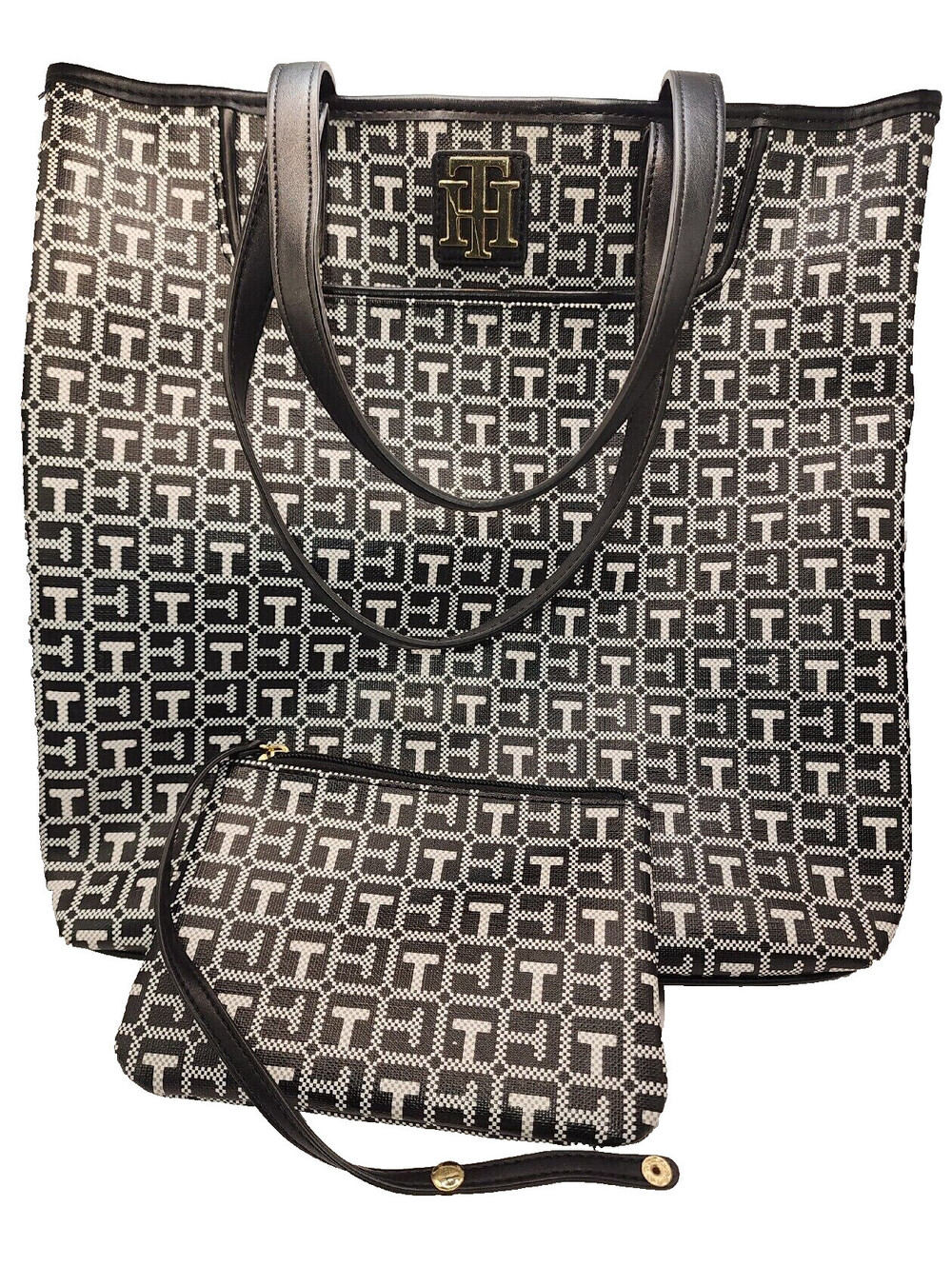 TOMMY HILFIGER Black Tote Shopper Bag Handbag + Bonus a Coin Bag